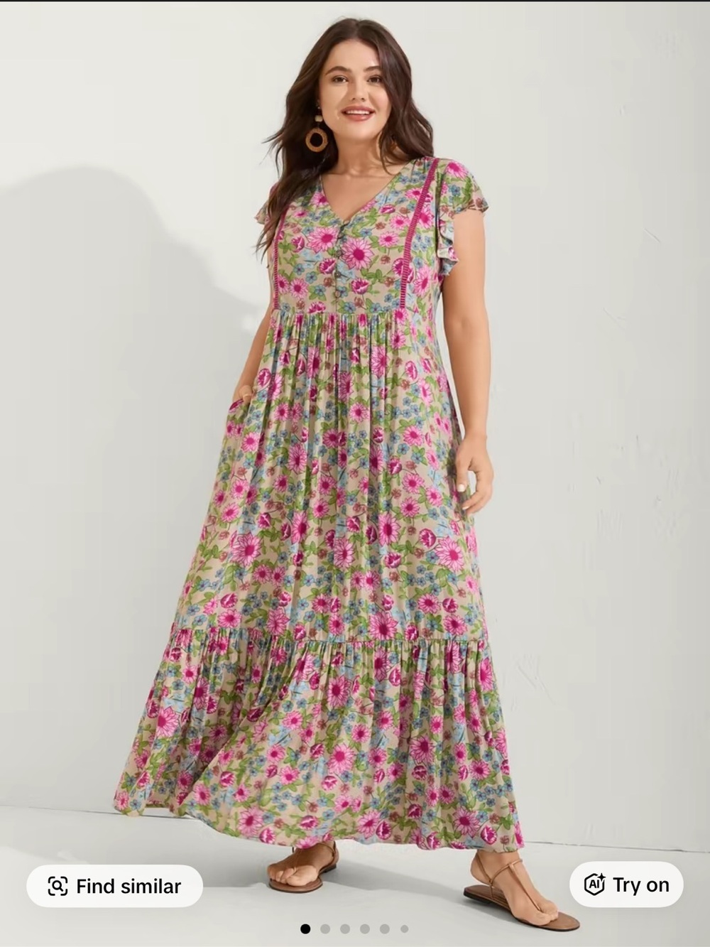 BloomChic Pink Floral Maxi Dress with Green Base - Picture 1 of 4